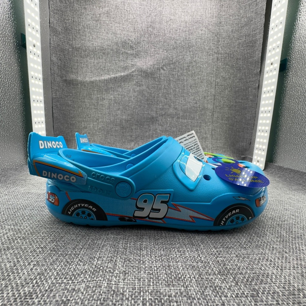 Crocs Disney Pixar Cars Lightning McQueen Dinoco Blue Light Up Clogs Women 9 NEW - Picture 4 of 10